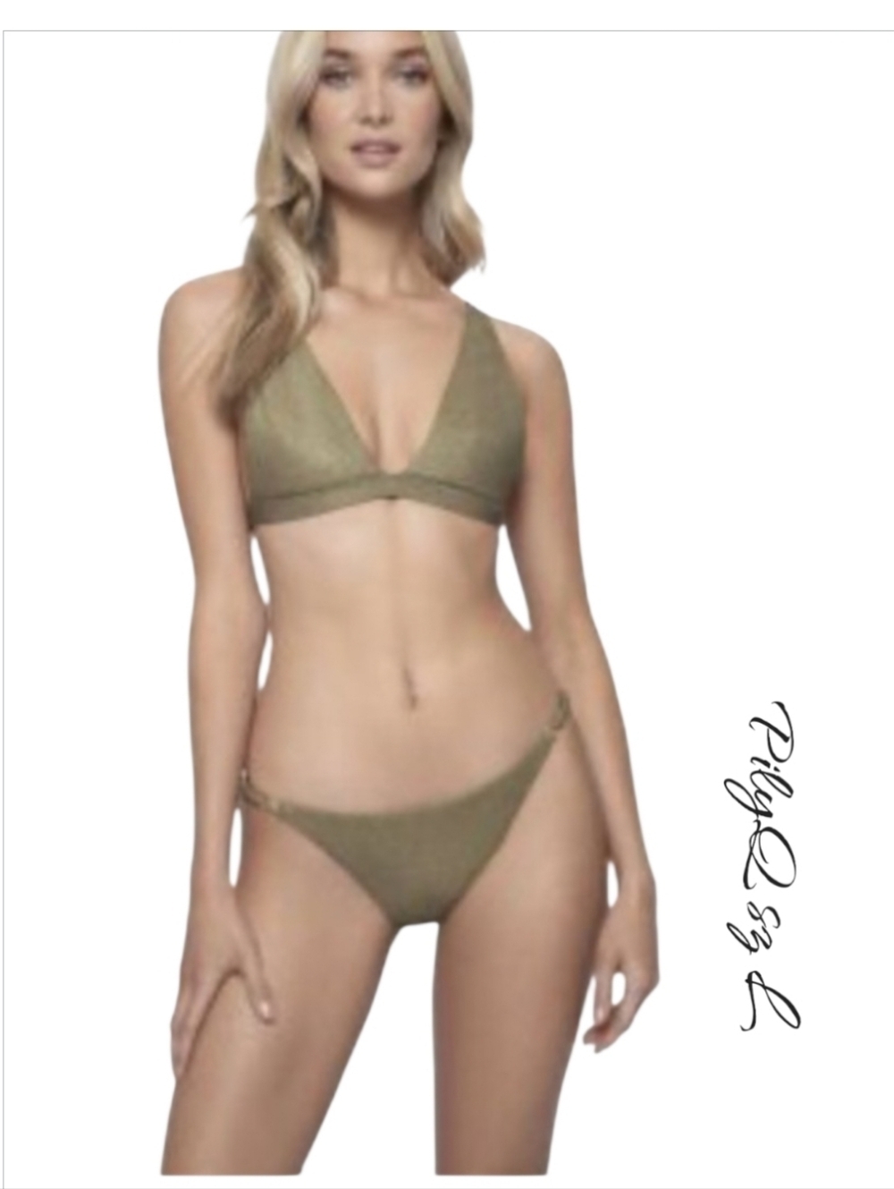 PQ PilyQ Euphoria Vivian Halter Bikini Set Metallic Gold Shimmer L/Large